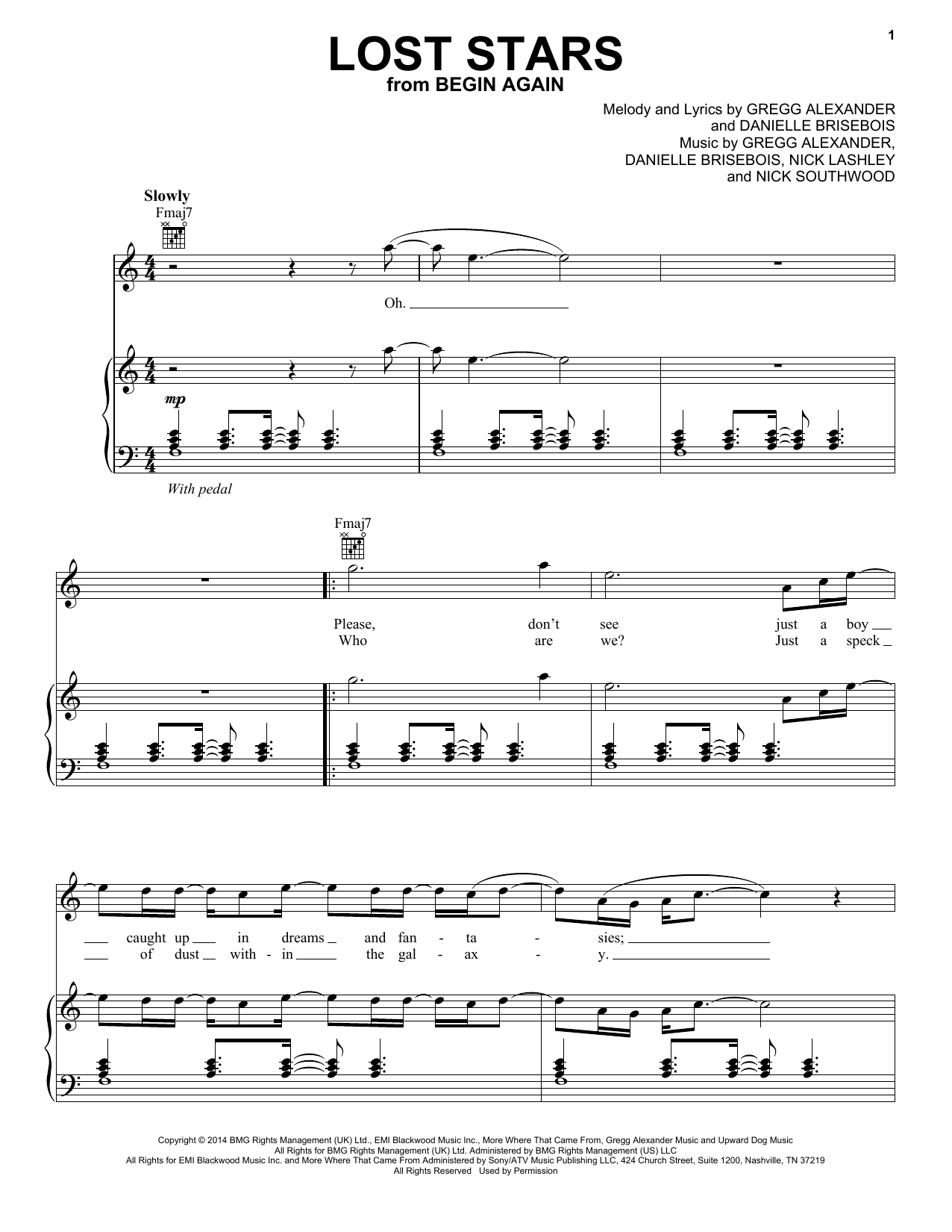 Maroon 5 Lost Stars Sheet Music Notes & Chords for Piano, Vocal & Guitar (Right-Hand Melody) - Download or Print PDF
