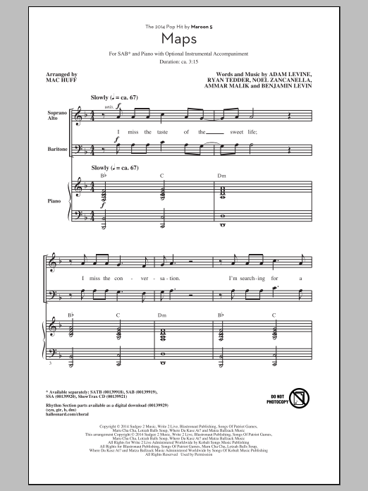 Maroon 5 Maps (arr. Mac Huff) Sheet Music Notes & Chords for SAB - Download or Print PDF