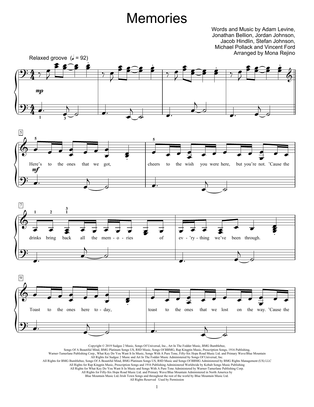 Maroon 5 Memories (arr. Mona Rejino) Sheet Music Notes & Chords for Educational Piano - Download or Print PDF