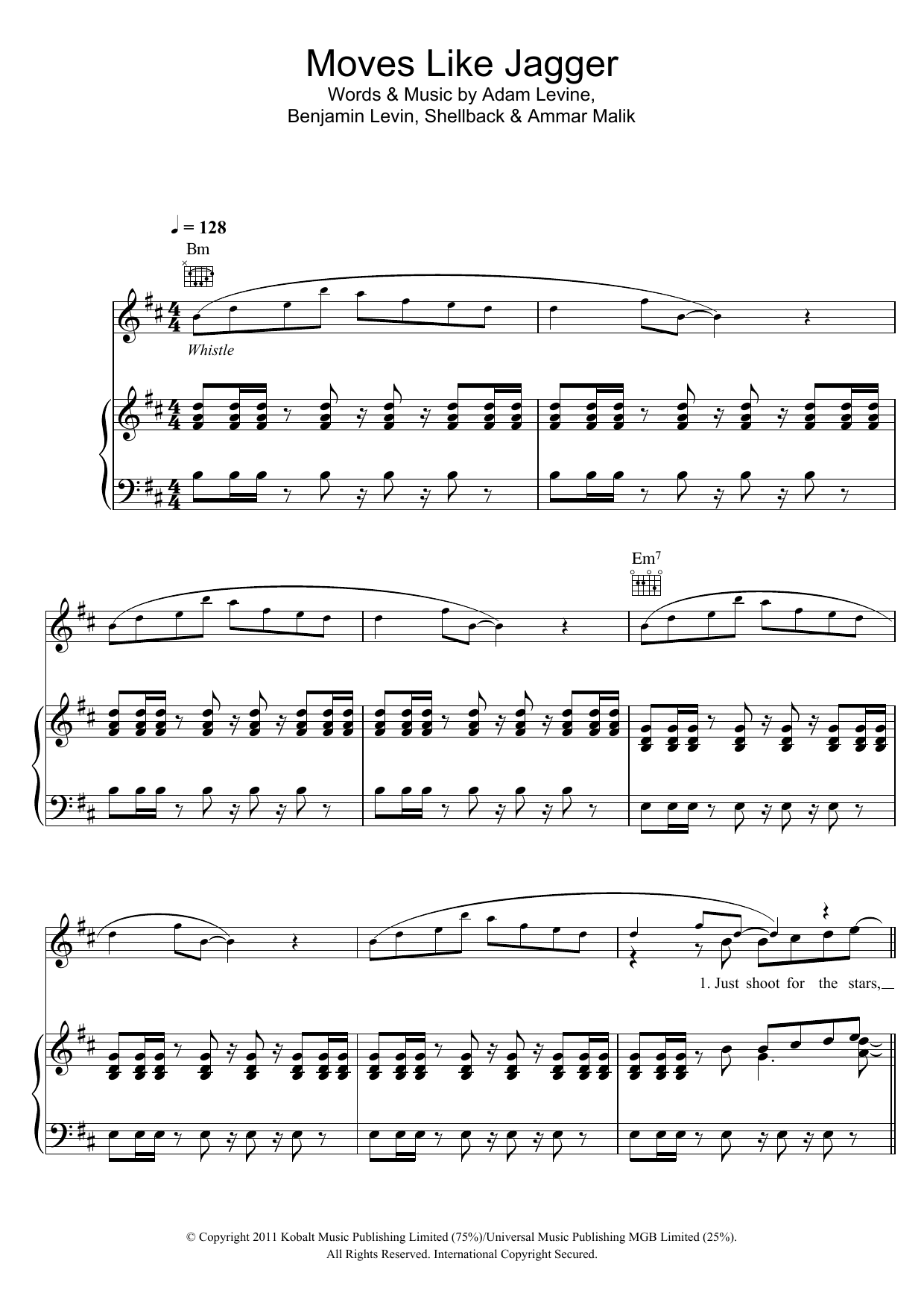 Maroon 5 Moves Like Jagger (featuring Christina Aguilera) Sheet Music Notes & Chords for Piano, Vocal & Guitar (Right-Hand Melody) - Download or Print PDF