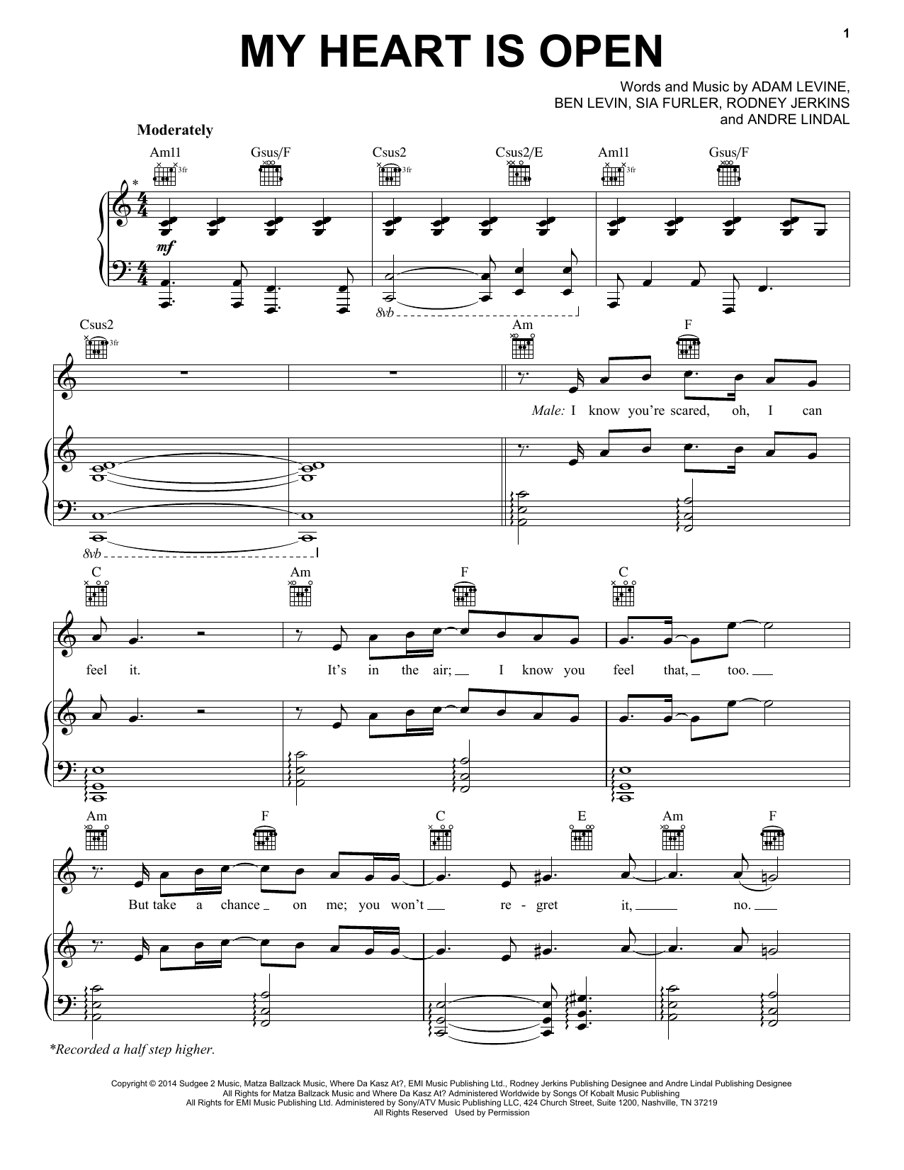 Maroon 5 My Heart Is Open Sheet Music Notes & Chords for Piano, Vocal & Guitar (Right-Hand Melody) - Download or Print PDF