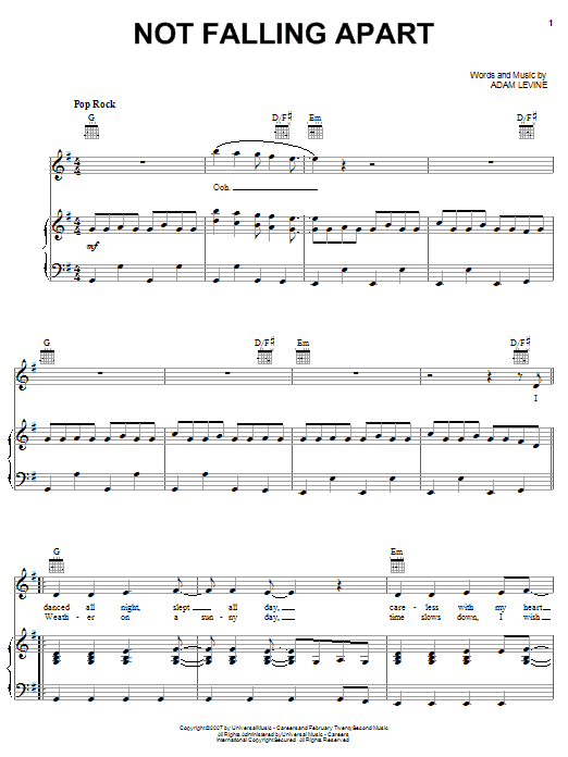 Maroon 5 Not Falling Apart Sheet Music Notes & Chords for Guitar Tab - Download or Print PDF