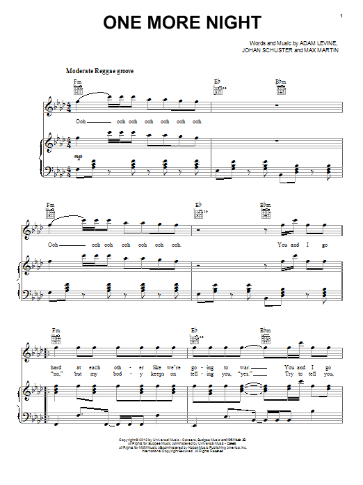 Maroon 5 One More Night Sheet Music Notes & Chords for 5-Finger Piano - Download or Print PDF