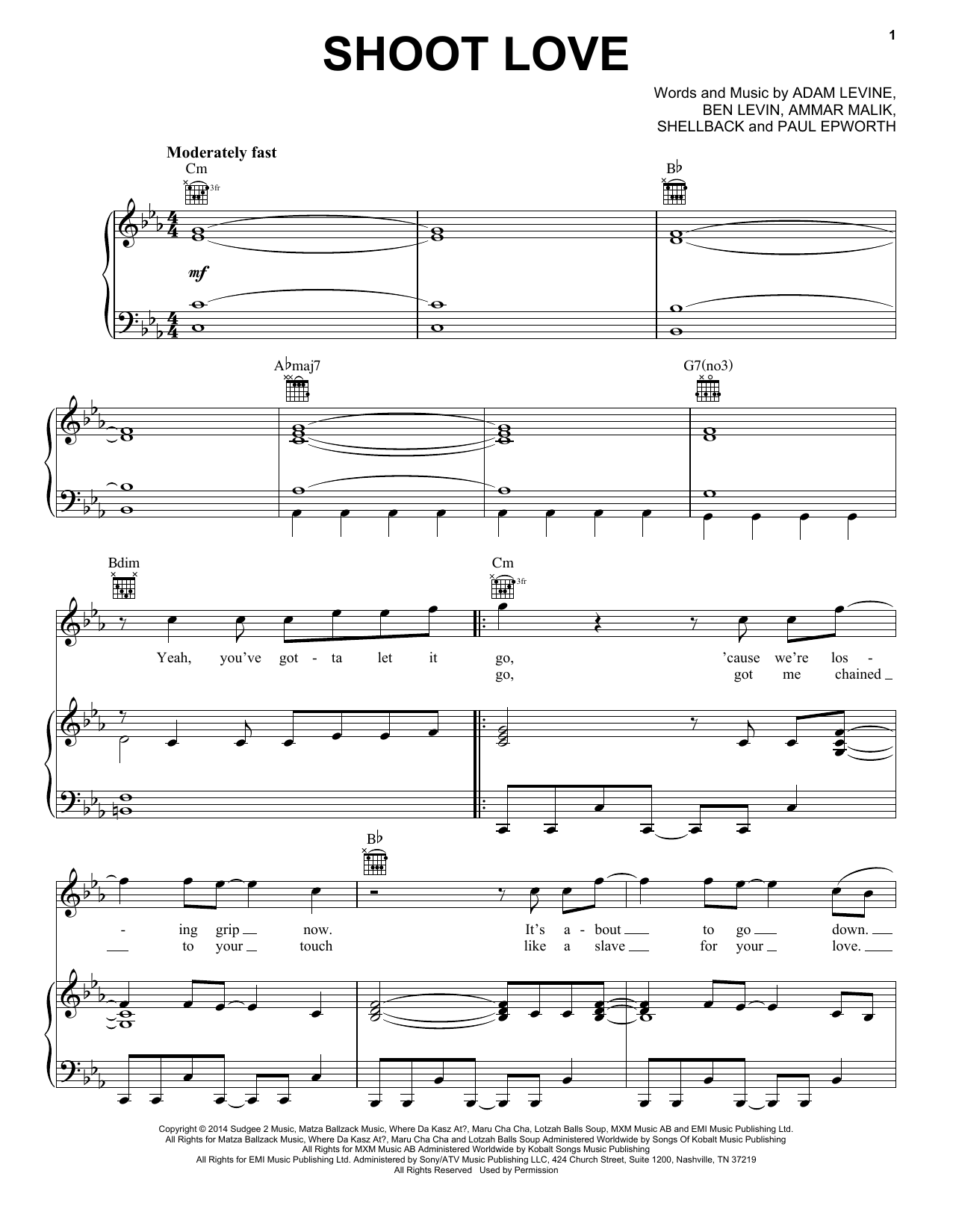 Maroon 5 Shoot Love Sheet Music Notes & Chords for Piano, Vocal & Guitar (Right-Hand Melody) - Download or Print PDF