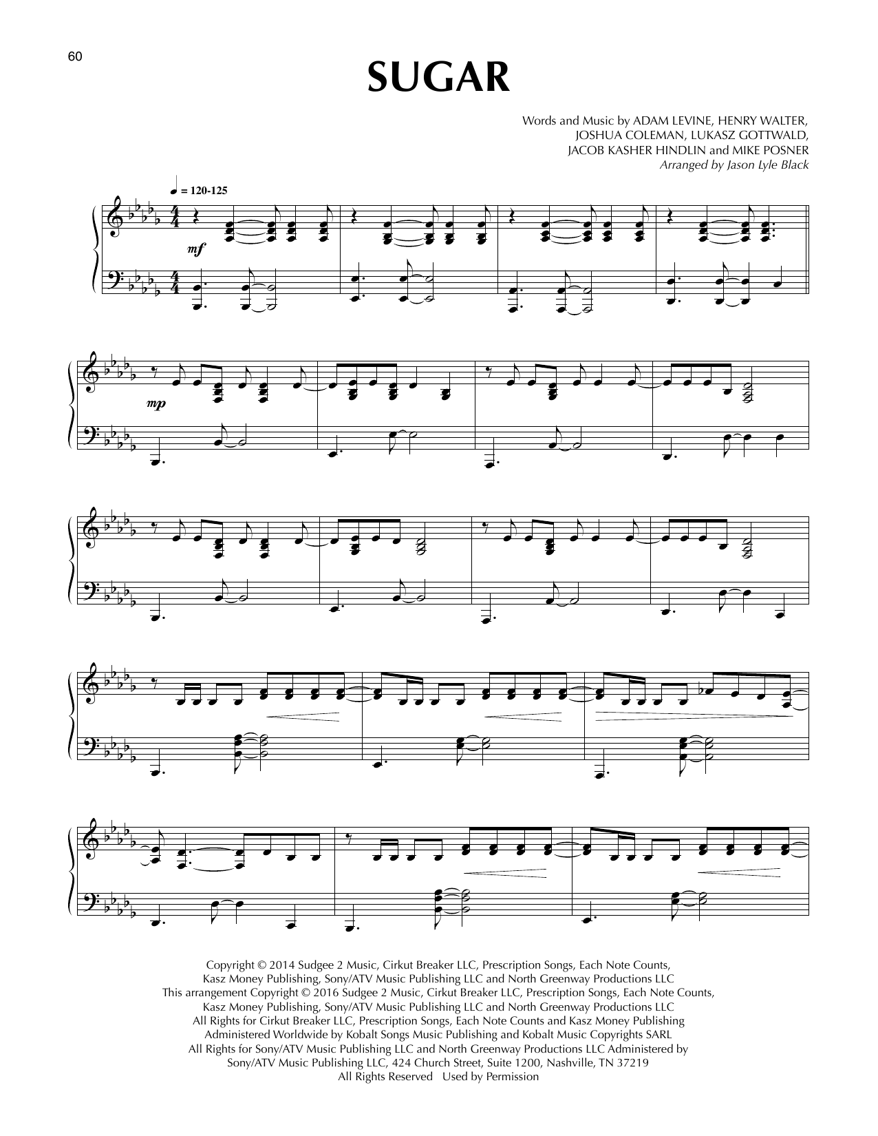 Maroon 5 Sugar (arr. Jason Lyle Black) Sheet Music Notes & Chords for Piano - Download or Print PDF