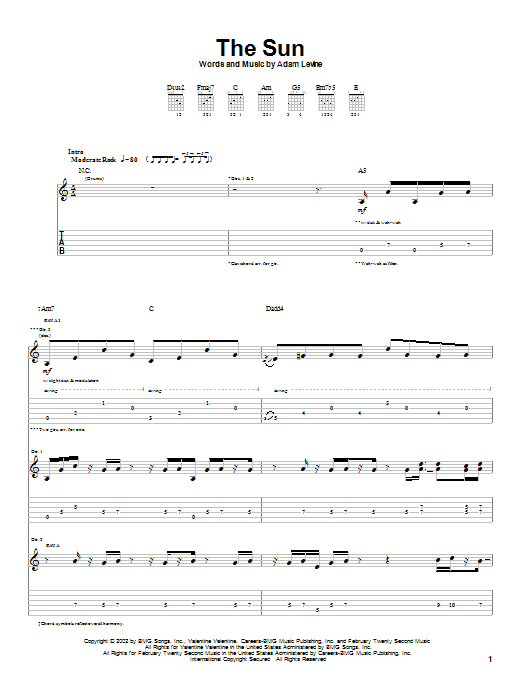 Maroon 5 The Sun Sheet Music Notes & Chords for Guitar Tab - Download or Print PDF