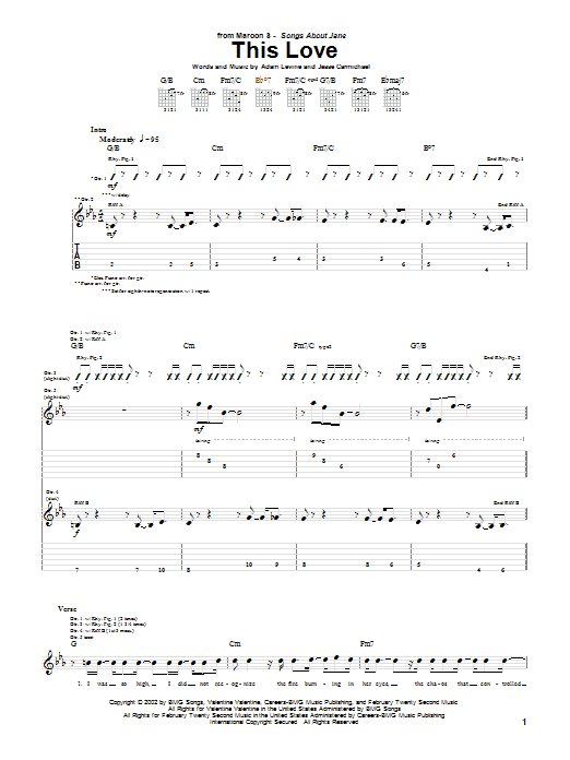 Maroon 5 This Love Sheet Music Notes & Chords for Real Book – Melody, Lyrics & Chords - Download or Print PDF