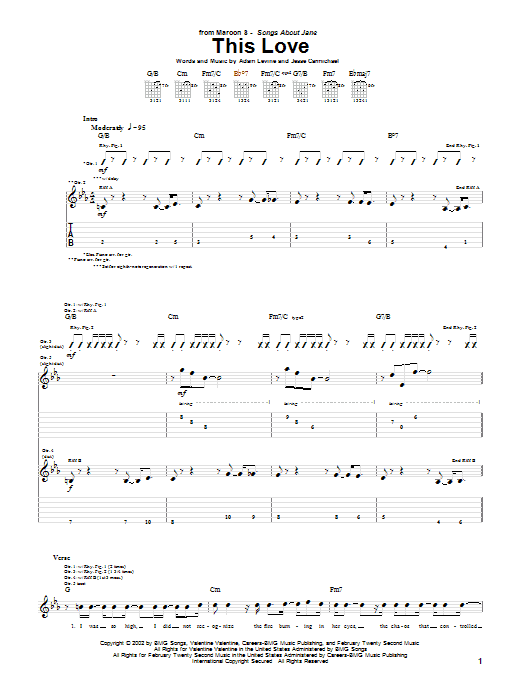 Maroon 5 This Love Sheet Music Notes & Chords for Bass Guitar Tab - Download or Print PDF