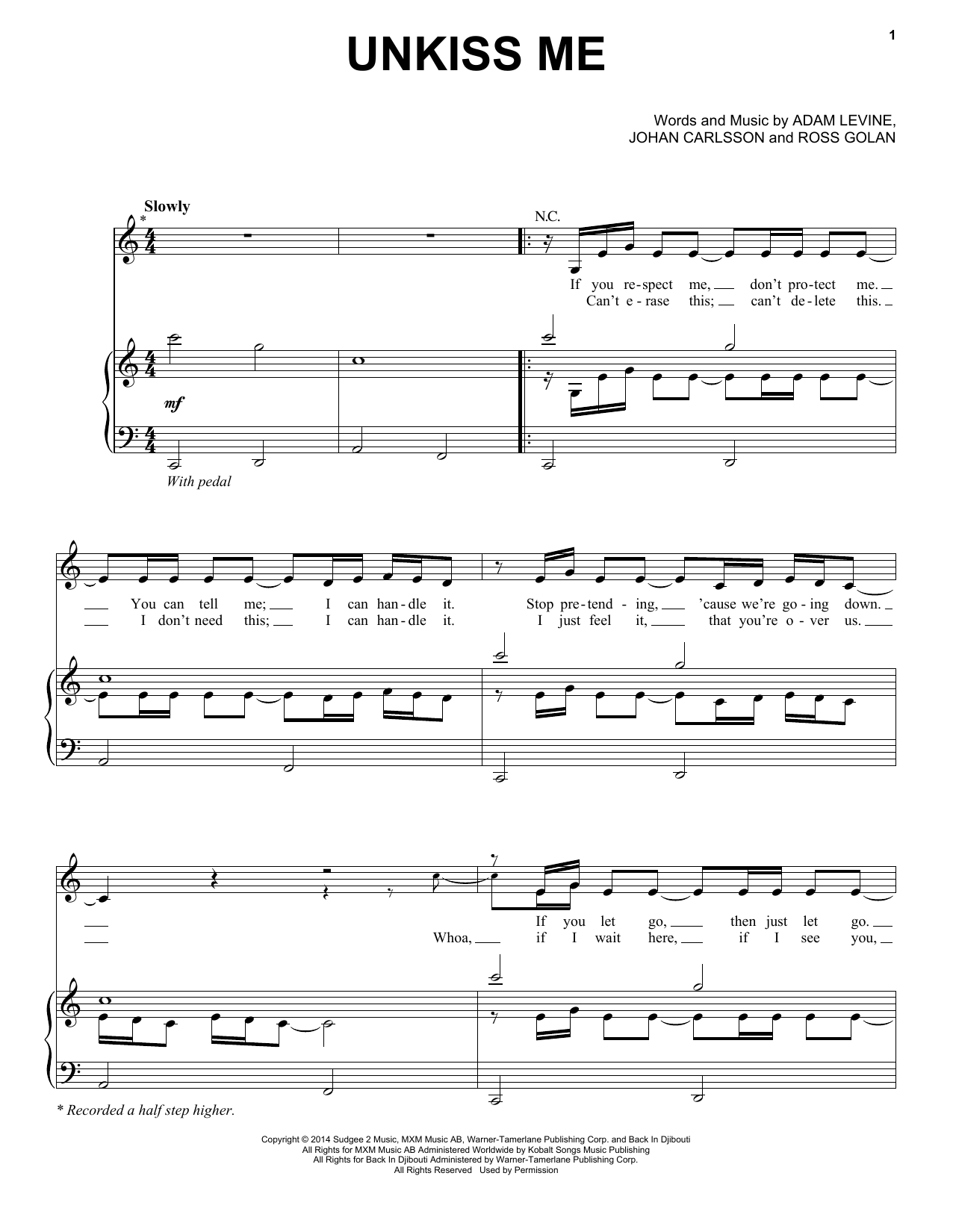 Maroon 5 Unkiss Me Sheet Music Notes & Chords for Piano, Vocal & Guitar (Right-Hand Melody) - Download or Print PDF