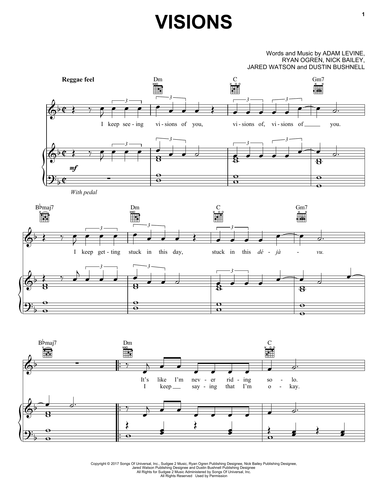 Maroon 5 Visions Sheet Music Notes & Chords for Piano, Vocal & Guitar (Right-Hand Melody) - Download or Print PDF