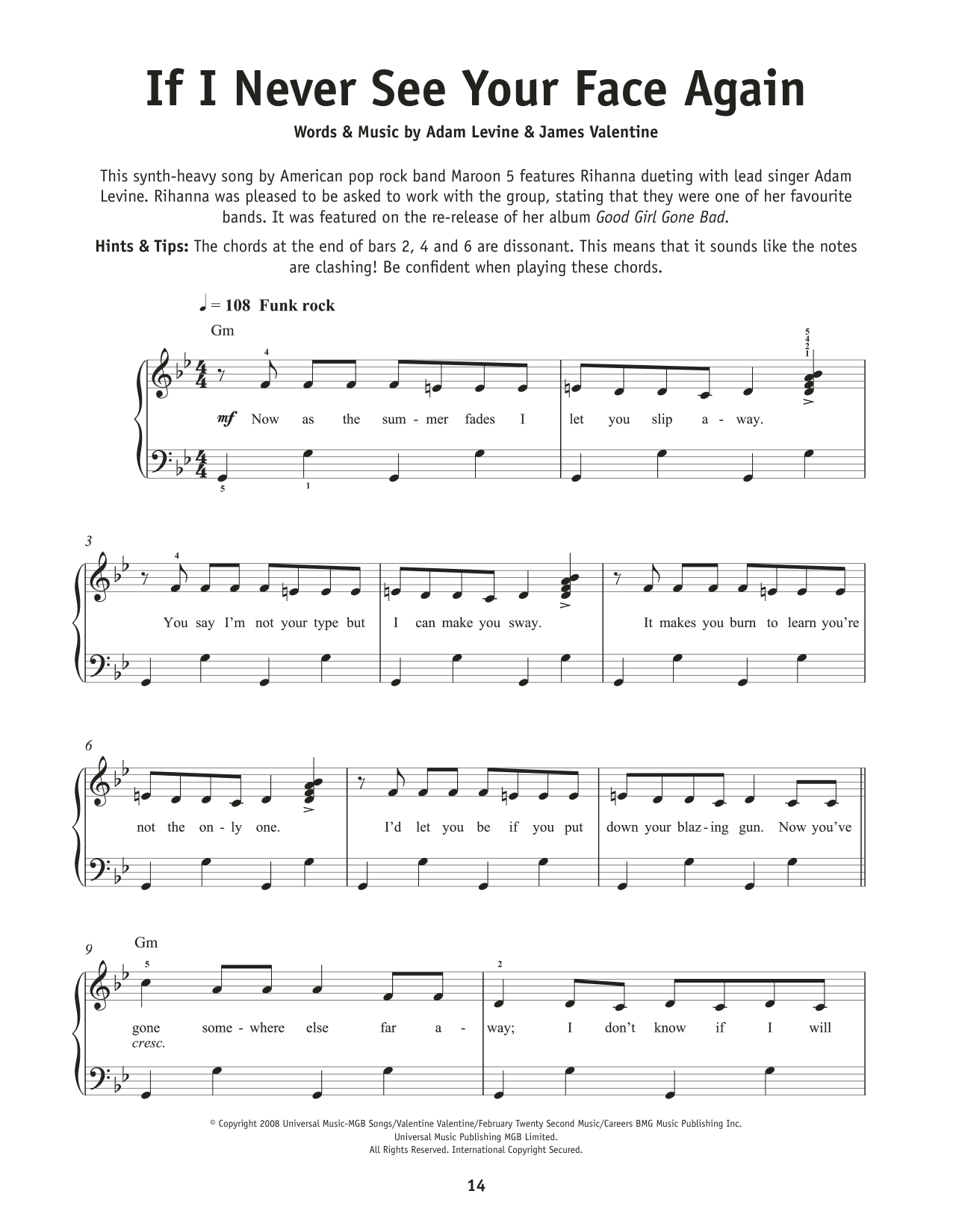 Maroon5 If I Never See Your Face Again (feat. Rihanna) Sheet Music Notes & Chords for Really Easy Piano - Download or Print PDF