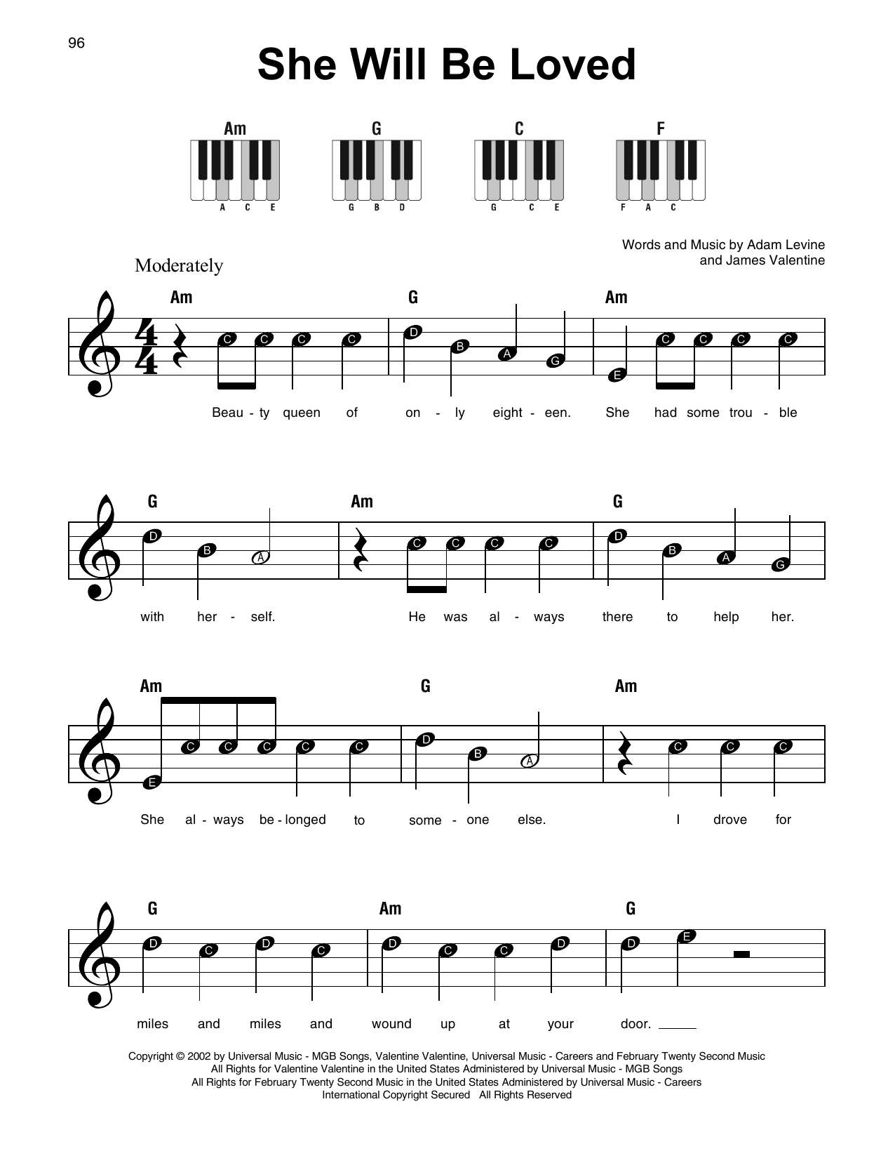 Maroon5 She Will Be Loved Sheet Music Notes & Chords for SPREP - Download or Print PDF
