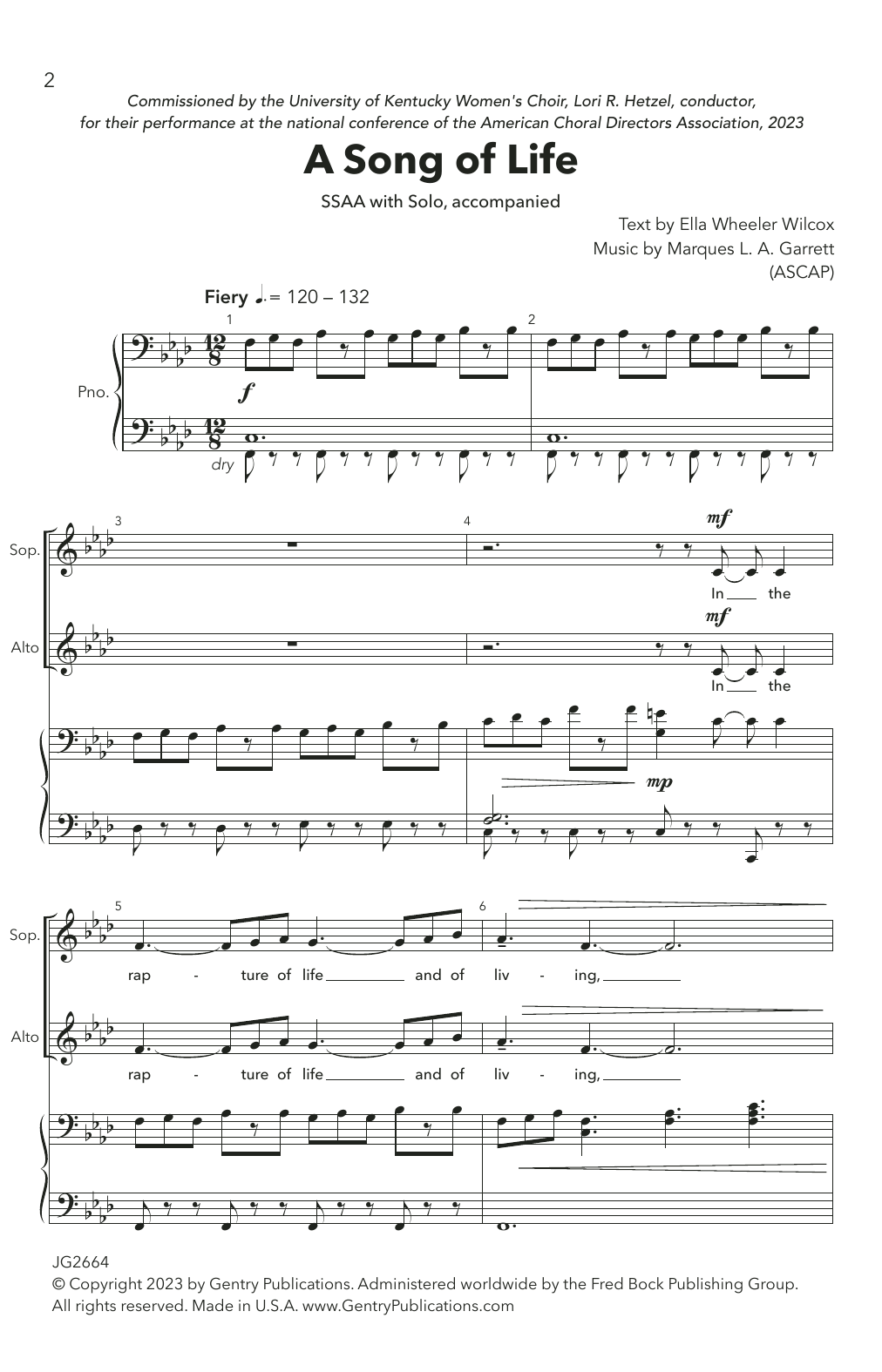 Marques L.A. Garrett A Song of Life Sheet Music Notes & Chords for SSAA Choir - Download or Print PDF