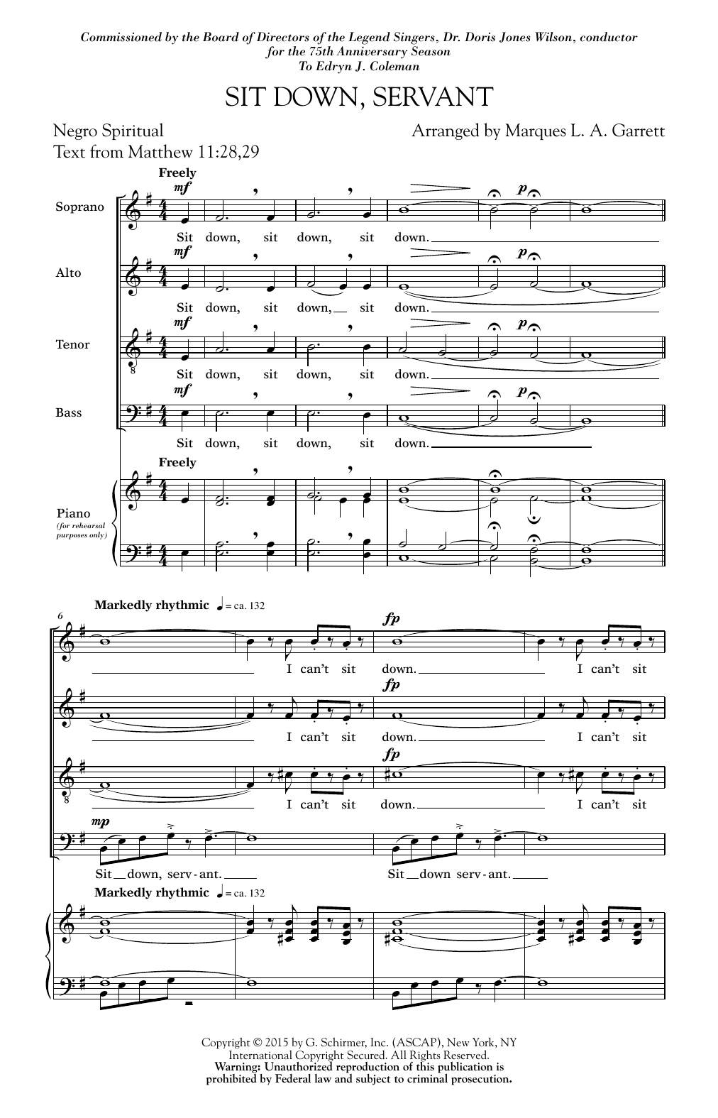 Marques L.A. Garrett Sit Down, Servant Sheet Music Notes & Chords for SATB - Download or Print PDF