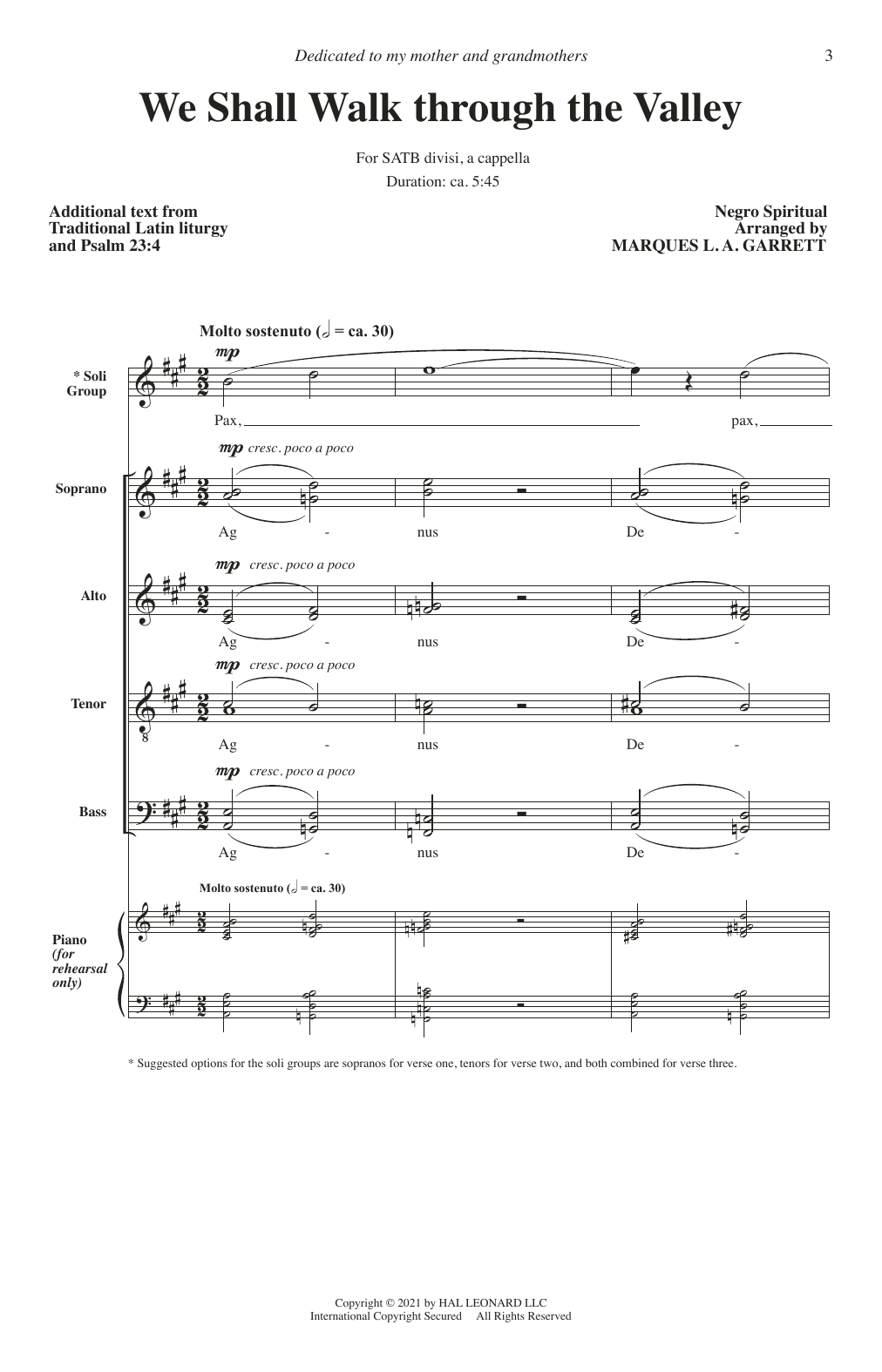 Marques L.A. Garrett We Shall Walk Through The Valley Sheet Music Notes & Chords for SATB Choir - Download or Print PDF