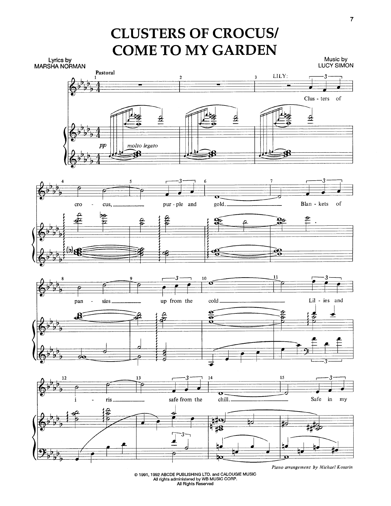 Marsha Norman & Lucy Simon Clusters Of Crocus (Opening Dream) Sheet Music Notes & Chords for Piano & Vocal - Download or Print PDF