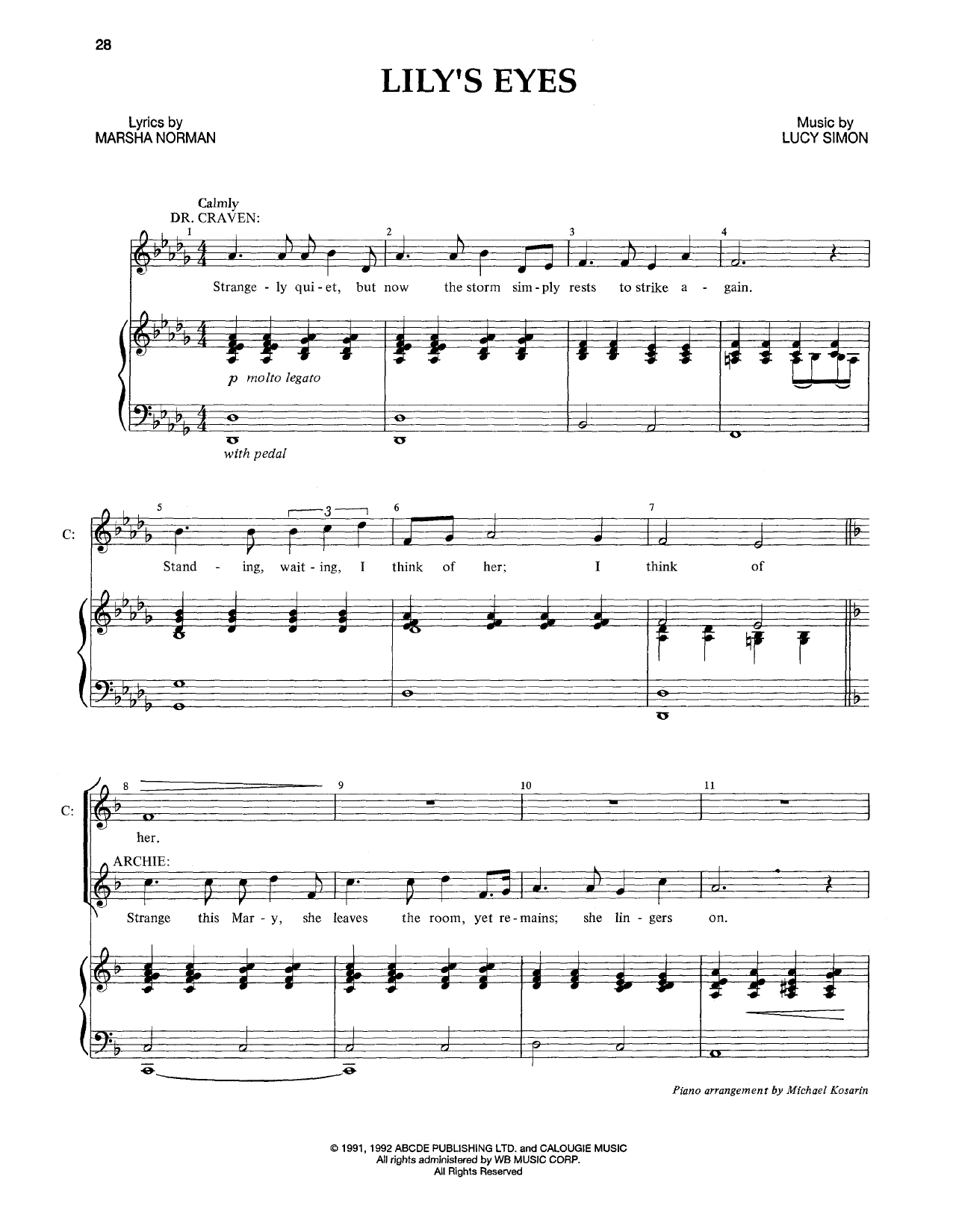 Marsha Norman & Lucy Simon Lily's Eyes Sheet Music Notes & Chords for Piano & Vocal - Download or Print PDF