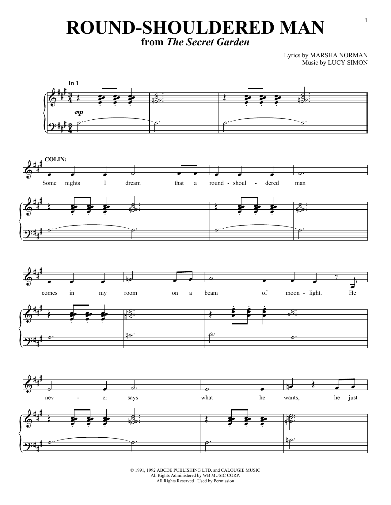 Marsha Norman Round-Shouldered Man Sheet Music Notes & Chords for Piano & Vocal - Download or Print PDF