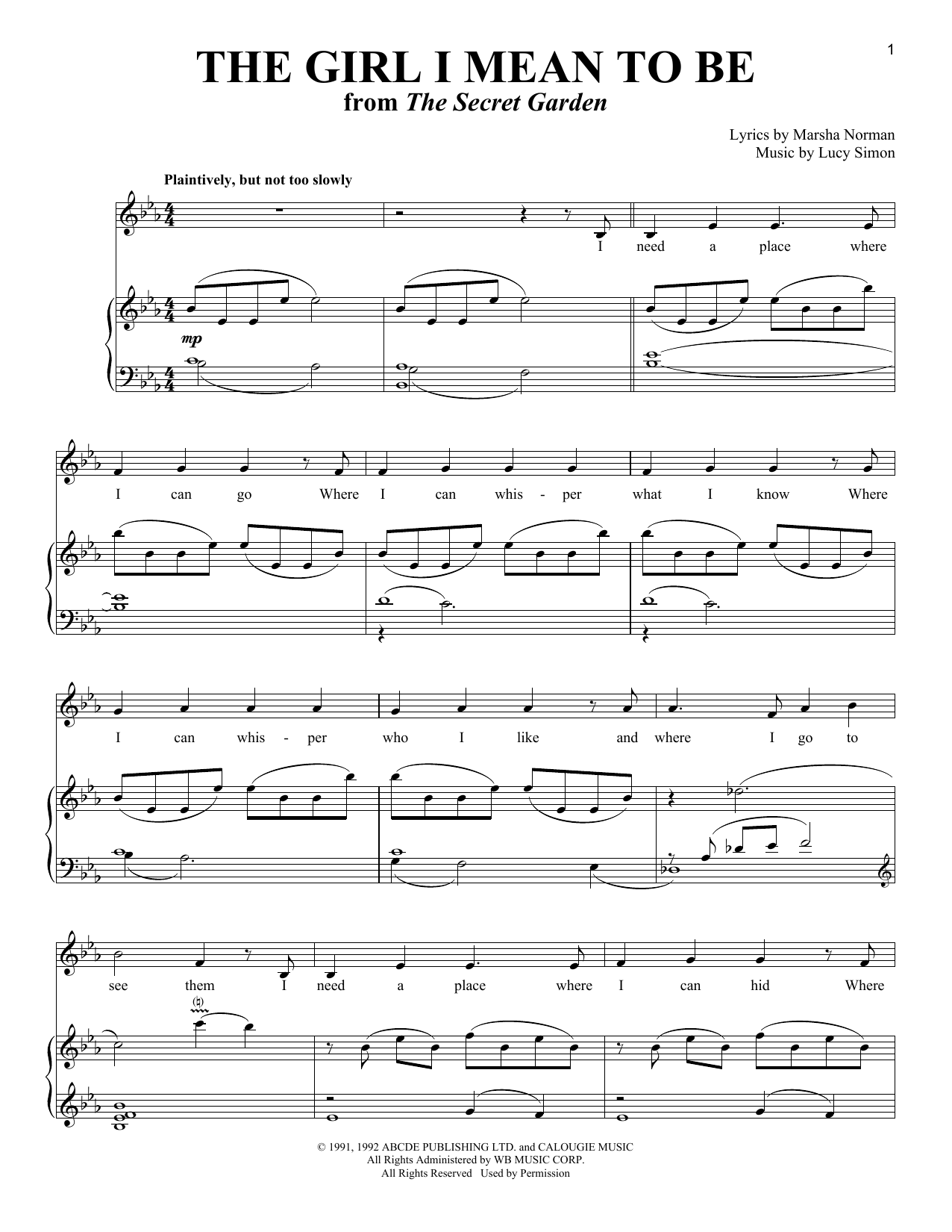 Marsha Norman The Girl I Mean To Be Sheet Music Notes & Chords for Piano & Vocal - Download or Print PDF