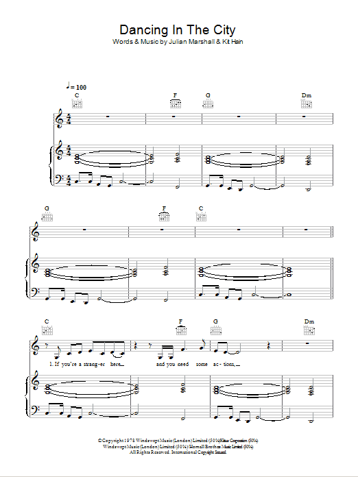 Marshall Hain Dancing In The City Sheet Music Notes & Chords for Piano, Vocal & Guitar - Download or Print PDF