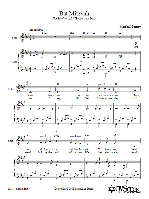 Marshall Portnoy Bat Mitzvah Sheet Music Notes & Chords for SSA - Download or Print PDF