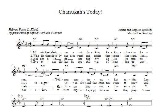 Marshall Portnoy Chanukah's Today Sheet Music Notes & Chords for Melody Line, Lyrics & Chords - Download or Print PDF