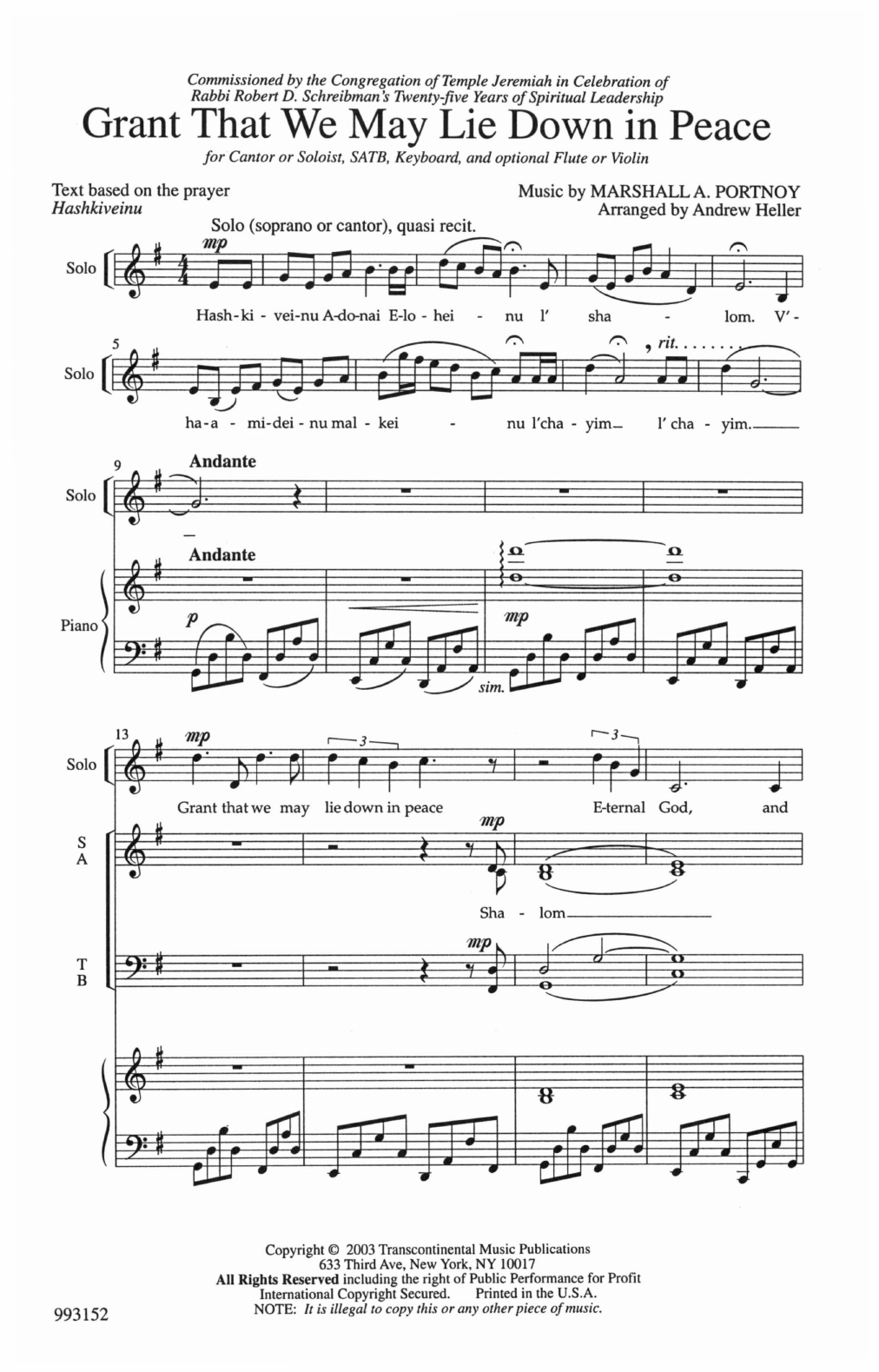 Marshall Portnoy Grant That We Lie Down Sheet Music Notes & Chords for SATB Choir - Download or Print PDF