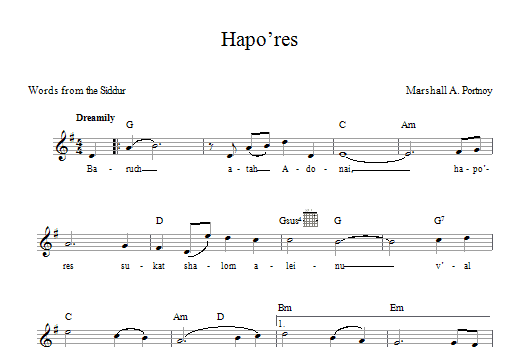 Marshall Portnoy Hapo'res Sheet Music Notes & Chords for Melody Line, Lyrics & Chords - Download or Print PDF