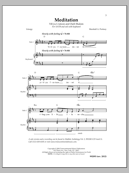 Marshall Portnoy Meditation Sheet Music Notes & Chords for Choral - Download or Print PDF