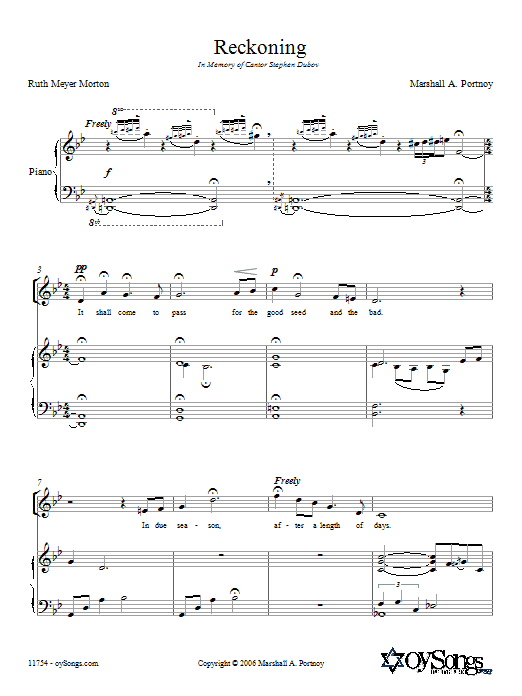 Marshall Portnoy Reckoning Sheet Music Notes & Chords for Piano, Vocal & Guitar (Right-Hand Melody) - Download or Print PDF