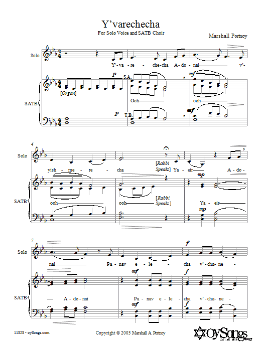 Marshall Portnoy Y'varechecha Sheet Music Notes & Chords for SATB - Download or Print PDF