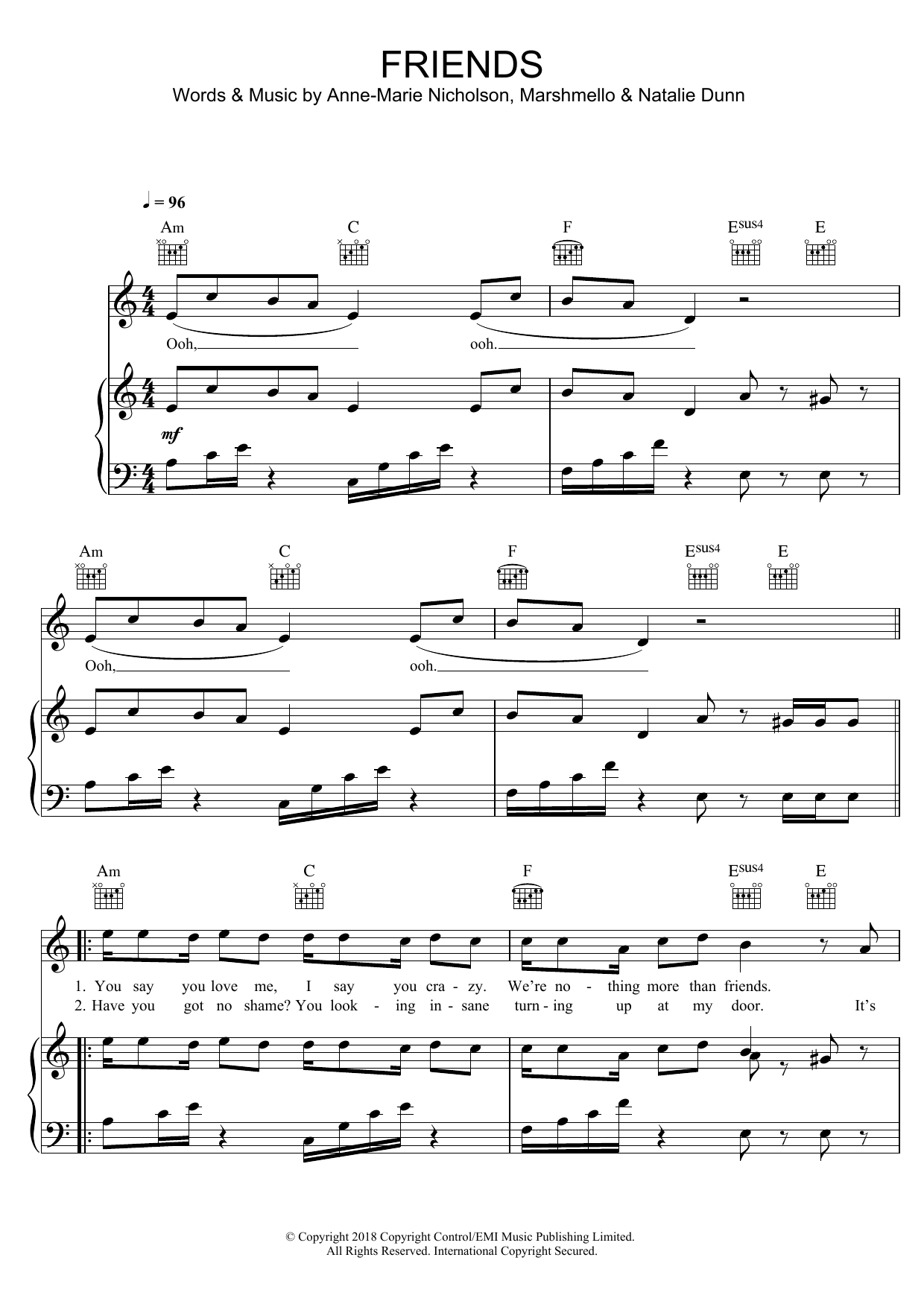 Marshmello & Anne-Marie FRIENDS Sheet Music Notes & Chords for Big Note Piano - Download or Print PDF