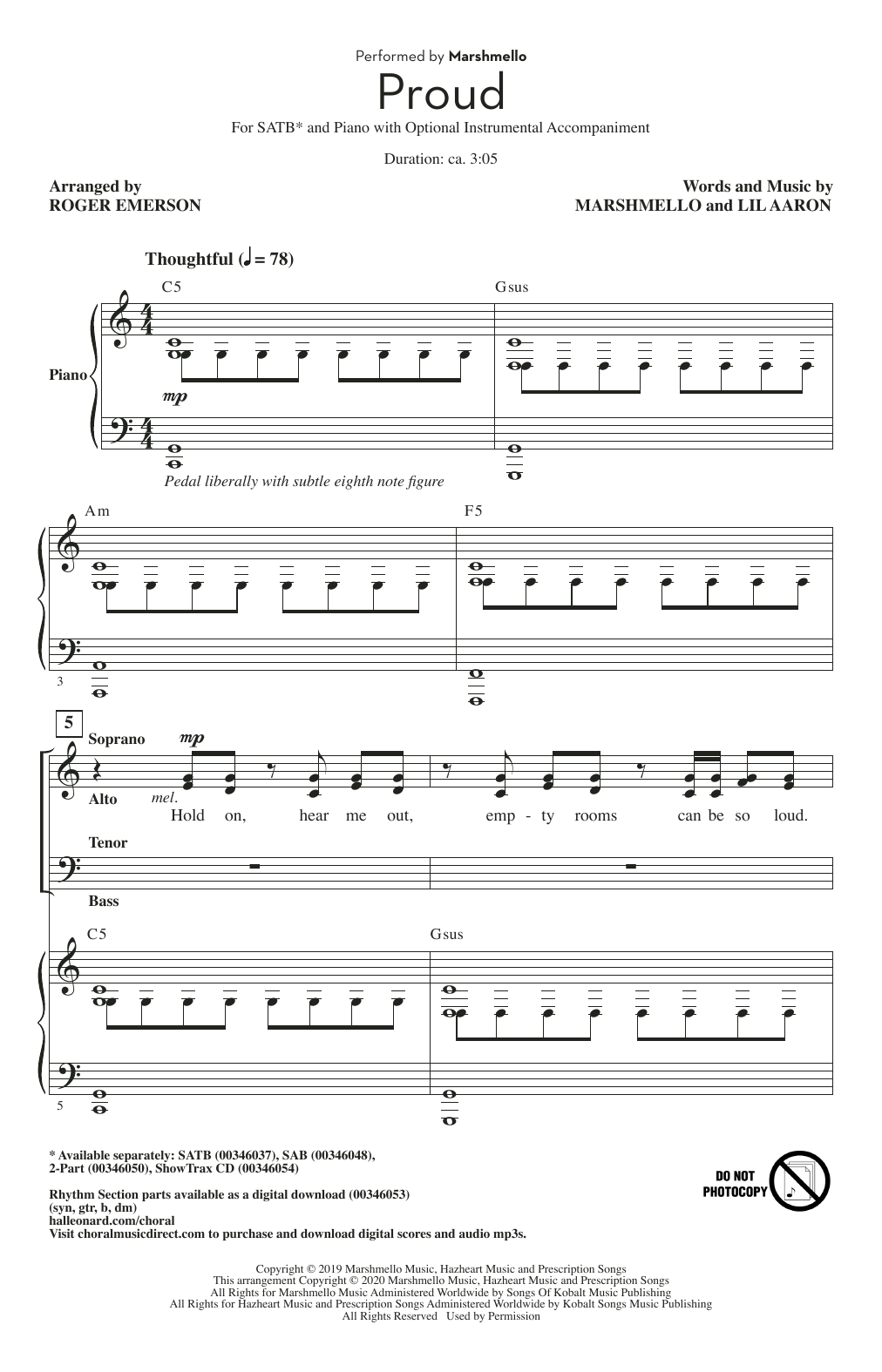 Marshmello Proud (arr. Roger Emerson) Sheet Music Notes & Chords for SATB Choir - Download or Print PDF