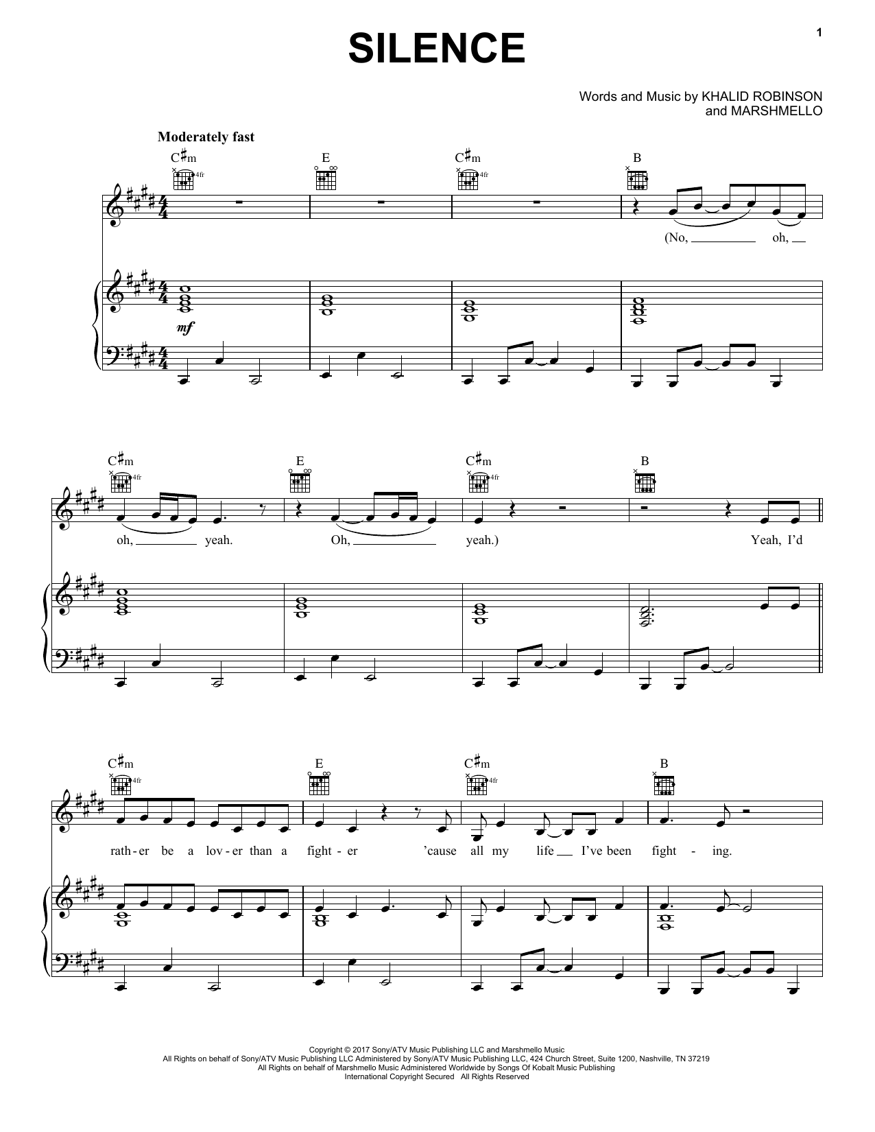 Marshmello Silence (feat. Khalid) Sheet Music Notes & Chords for Easy Piano - Download or Print PDF
