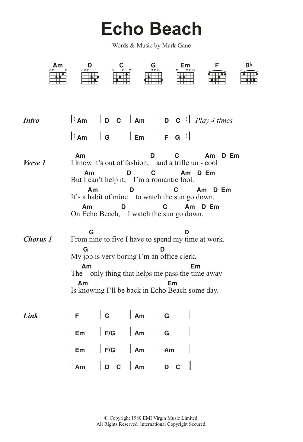 Martha & The Muffins Echo Beach Sheet Music Notes & Chords for Ukulele - Download or Print PDF