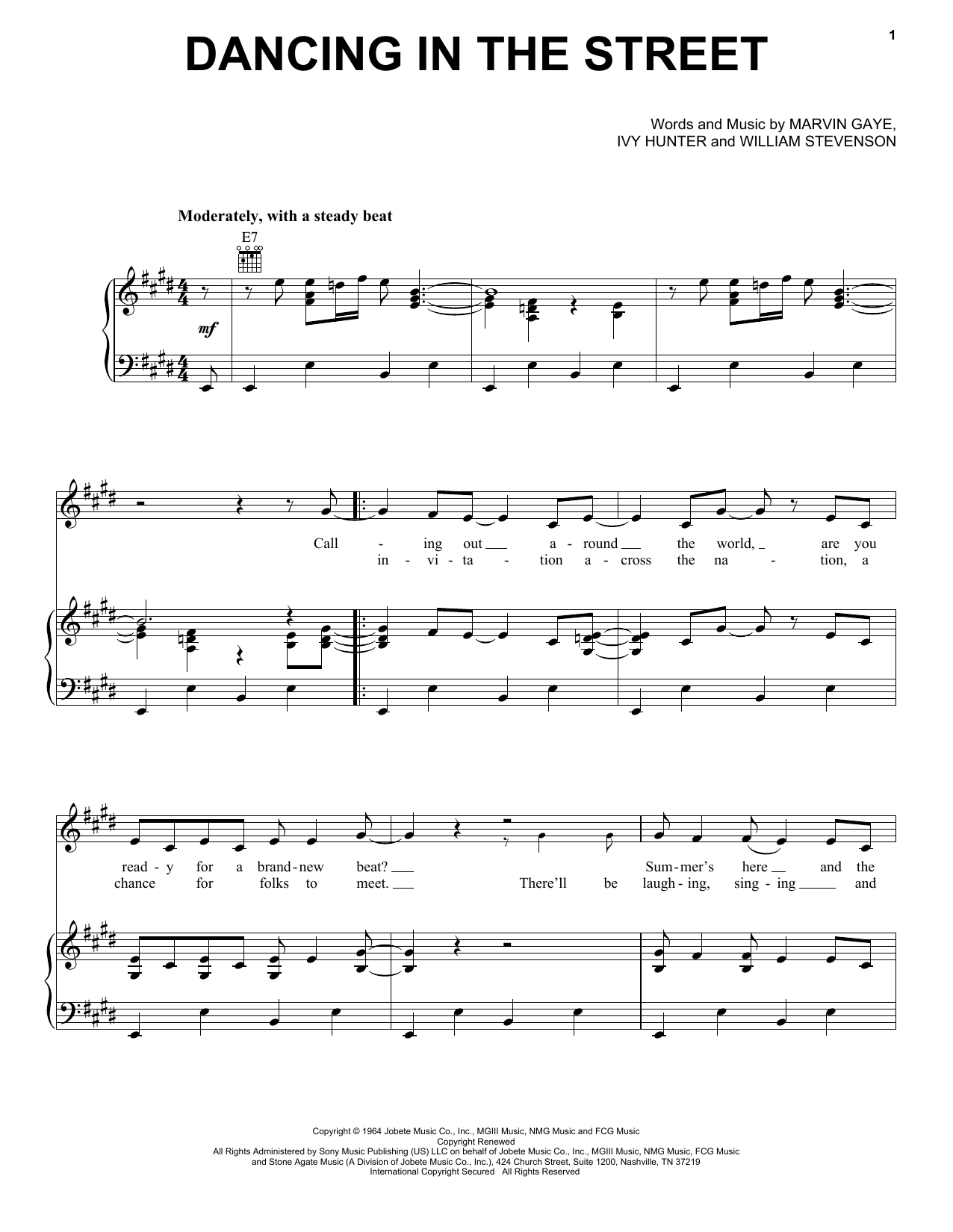 Martha & The Vandellas Dancing In The Street Sheet Music Notes & Chords for Piano, Vocal & Guitar (Right-Hand Melody) - Download or Print PDF
