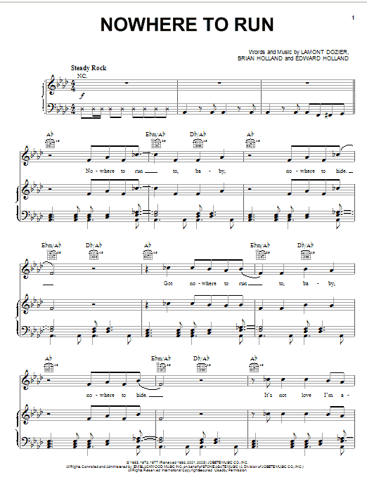 Martha & The Vandellas Nowhere To Run Sheet Music Notes & Chords for Lyrics & Chords - Download or Print PDF