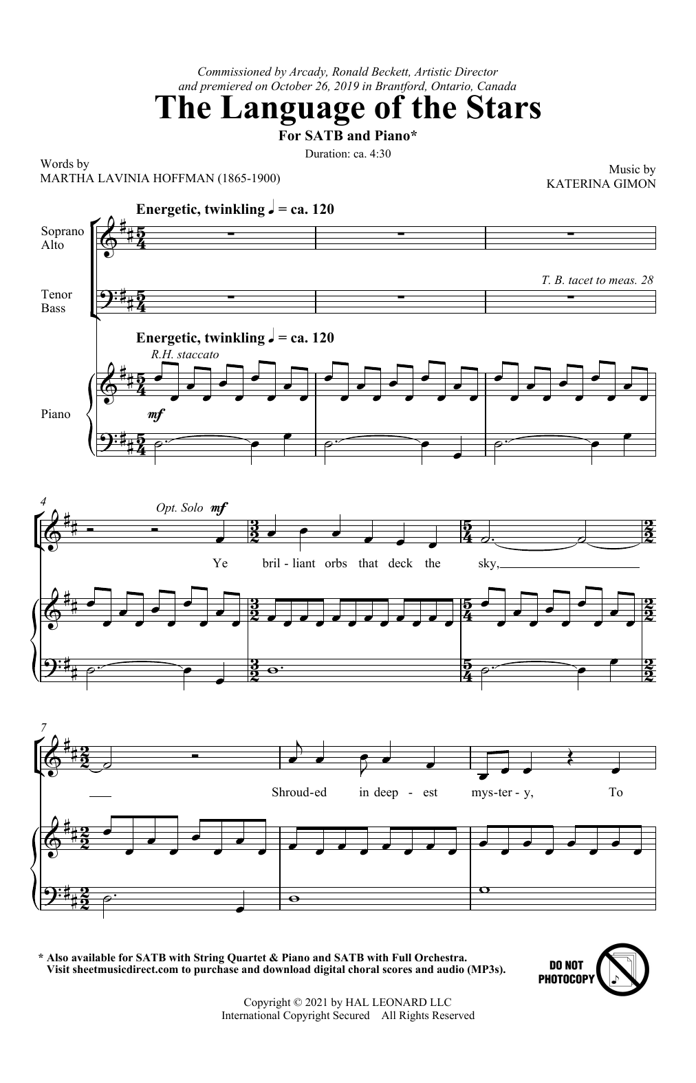 Martha Lavinia Hoffman and Katerina Gimon Language Of The Stars Sheet Music Notes & Chords for SATB Choir - Download or Print PDF
