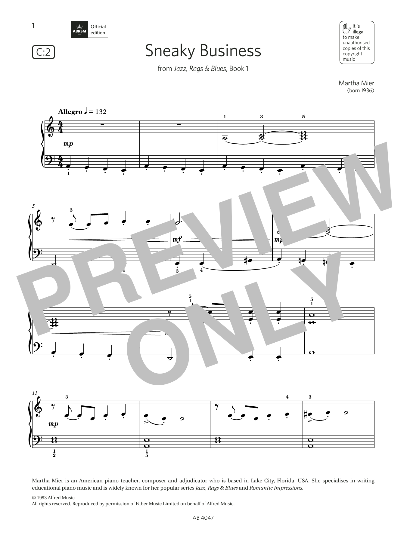 Martha Mier Sneaky Business (Grade 1, list C2, from the ABRSM Piano Syllabus 2023 & 2024) Sheet Music Notes & Chords for Piano Solo - Download or Print PDF