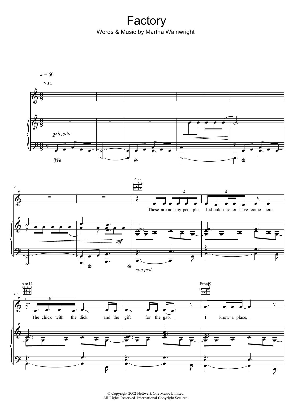 Martha Wainwright Factory Sheet Music Notes & Chords for Piano, Vocal & Guitar (Right-Hand Melody) - Download or Print PDF