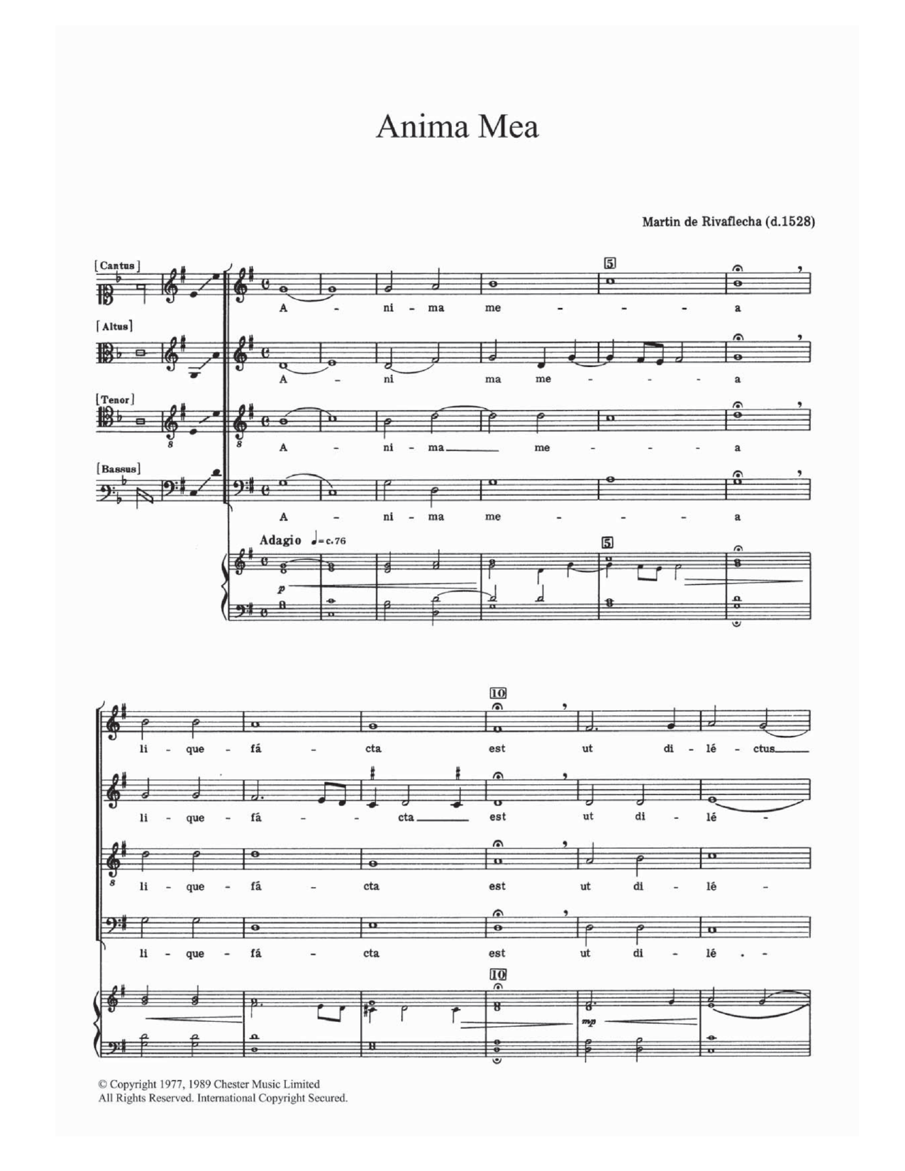 Martin de Rivaflecha Anima Mea Sheet Music Notes & Chords for SATB - Download or Print PDF