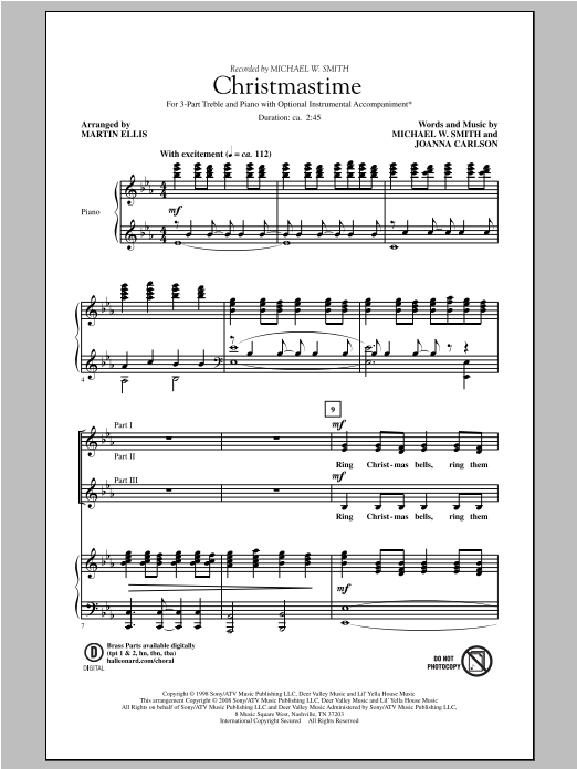 Martin Ellis Christmastime Sheet Music Notes & Chords for 3-Part Treble - Download or Print PDF
