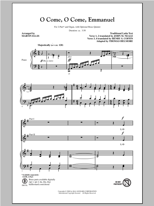 Traditional Carol O Come, O Come, Emmanuel (arr. Martin Ellis) Sheet Music Notes & Chords for 2-Part Choir - Download or Print PDF