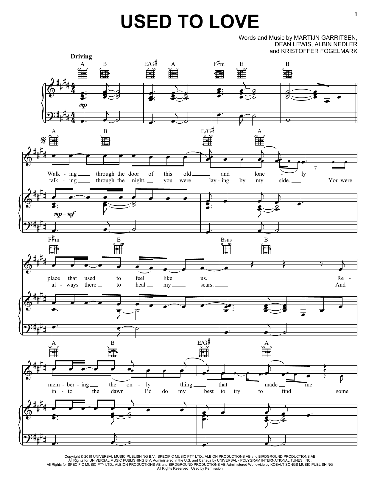 Martin Garrix & Dean Lewis Used To Love Sheet Music Notes & Chords for Piano, Vocal & Guitar (Right-Hand Melody) - Download or Print PDF