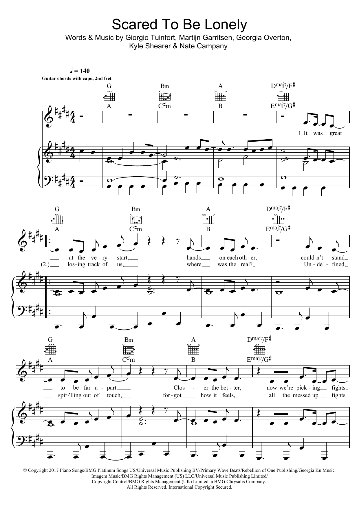 Martin Garrix Scared To Be Lonely Sheet Music Notes & Chords for Piano, Vocal & Guitar (Right-Hand Melody) - Download or Print PDF