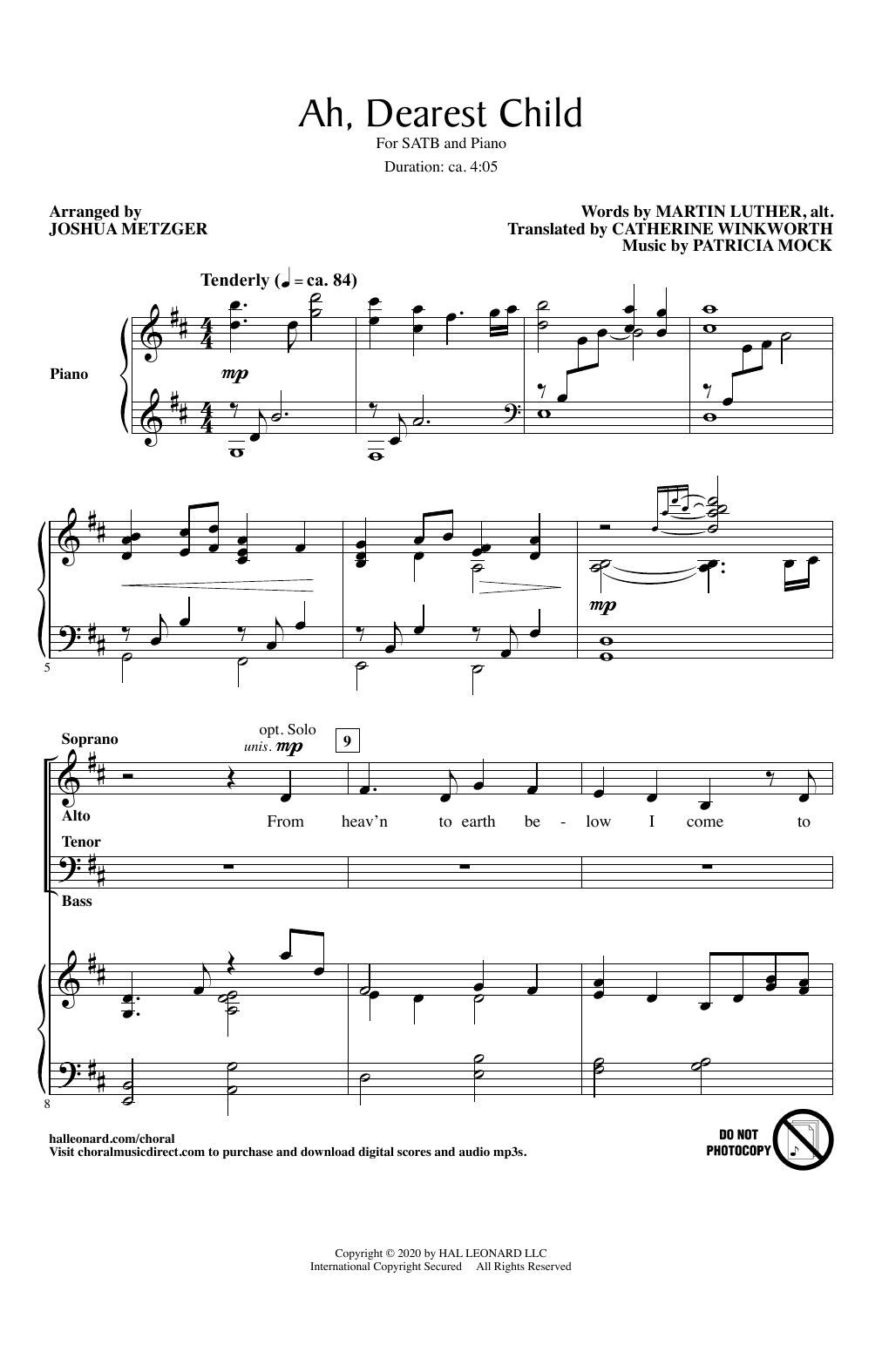 Martin Luther and Patricia Mock Ah, Dearest Child (arr. Joshua Metzger) Sheet Music Notes & Chords for SATB Choir - Download or Print PDF