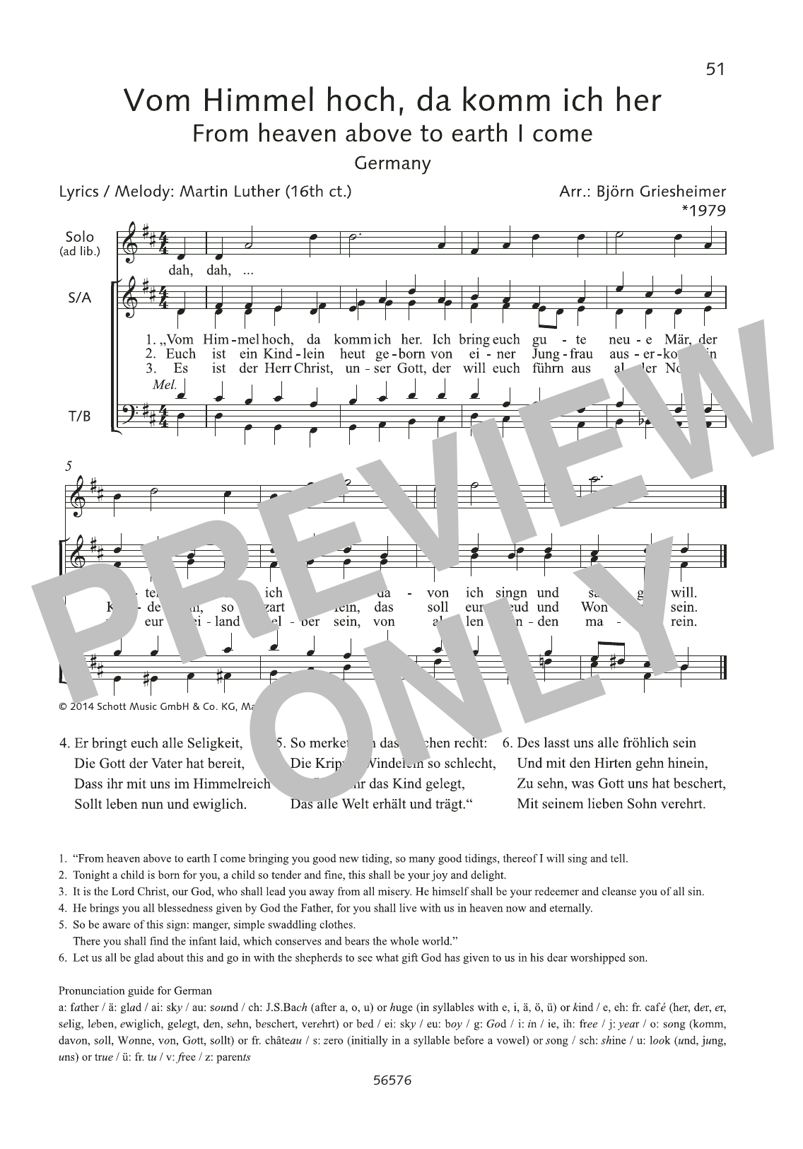 Martin Luther Vom Himmel hoch, da komm ich her Sheet Music Notes & Chords for Choral - Download or Print PDF