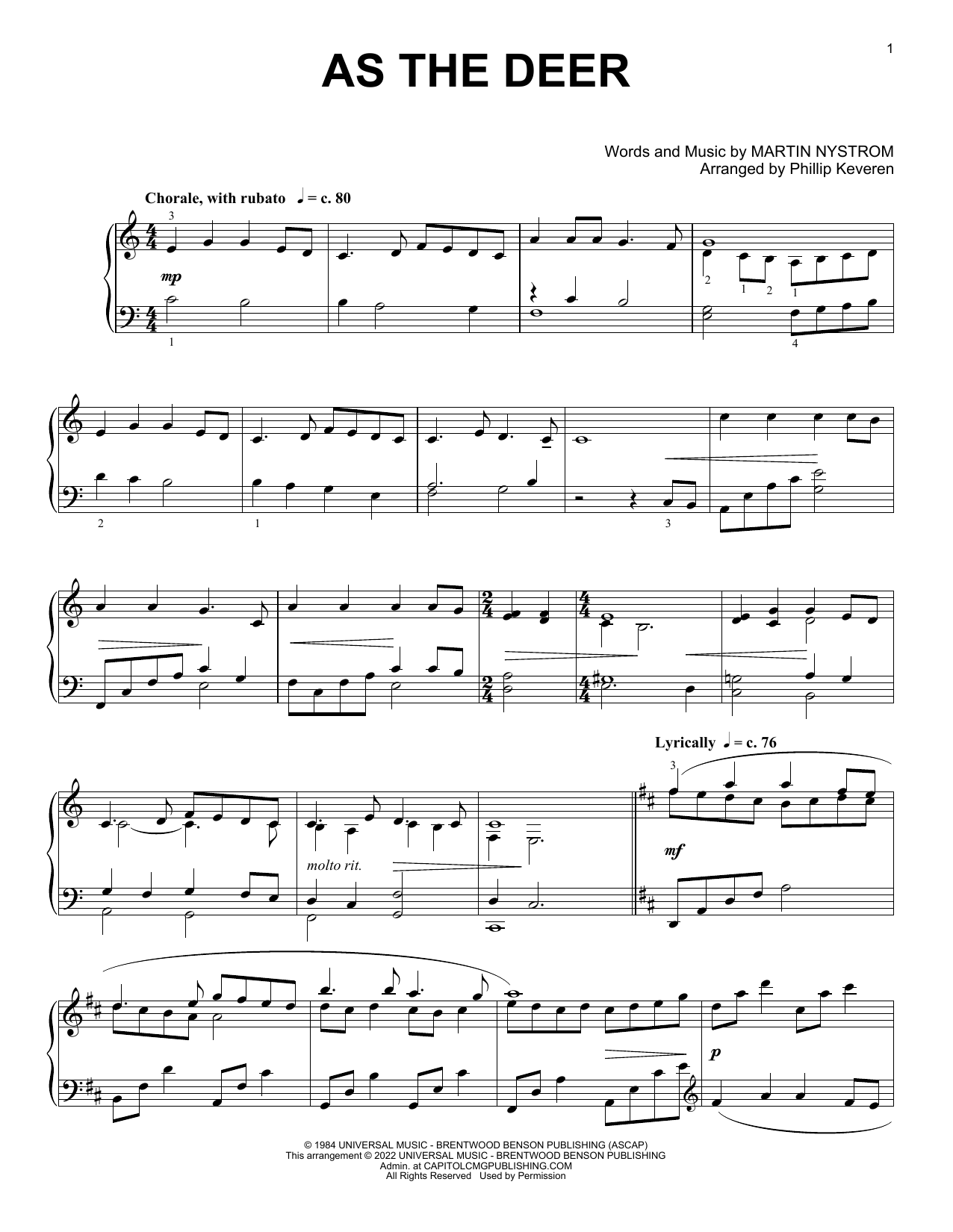 Martin Nystrom As The Deer [Classical version] (arr. Phillip Keveren) Sheet Music Notes & Chords for Piano Solo - Download or Print PDF