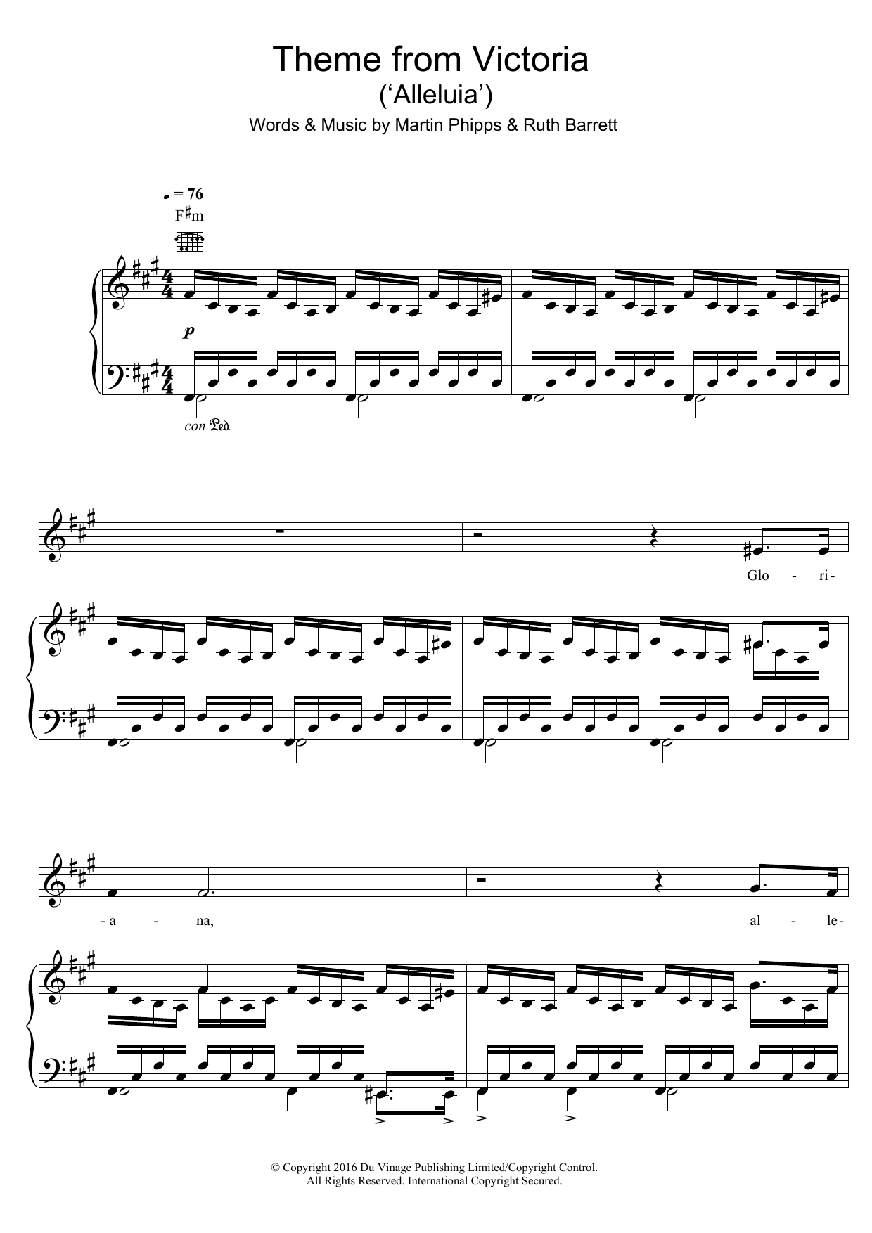 Martin Phipps Victoria Theme: Alleluia (featuring Mediaeval Baebes) Sheet Music Notes & Chords for Piano, Vocal & Guitar (Right-Hand Melody) - Download or Print PDF