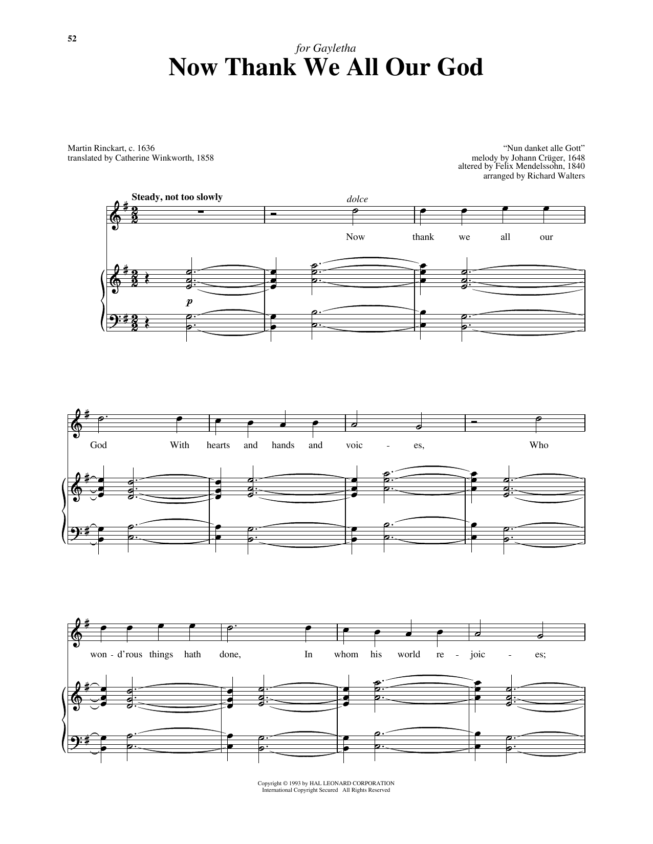 Martin Rinkart Now Thank We All Our God (arr. Richard Walters) (High Voice) Sheet Music Notes & Chords for Piano & Vocal - Download or Print PDF